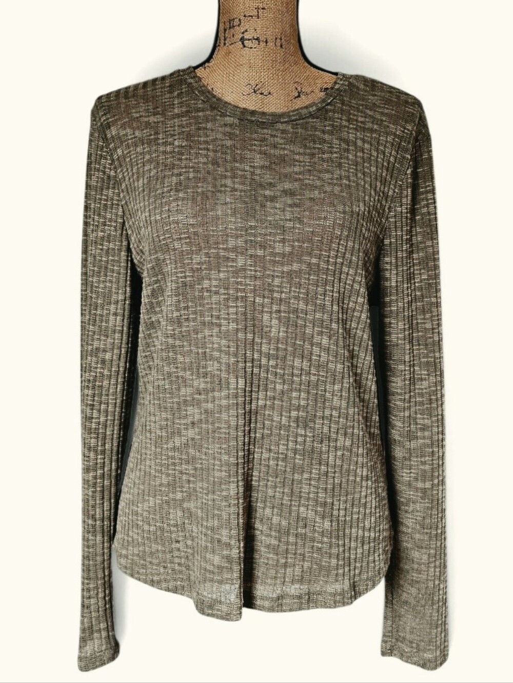 Free People Intimately Minimalist Olive Ribbed Long-Sleeve Crewneck Top, Size XL